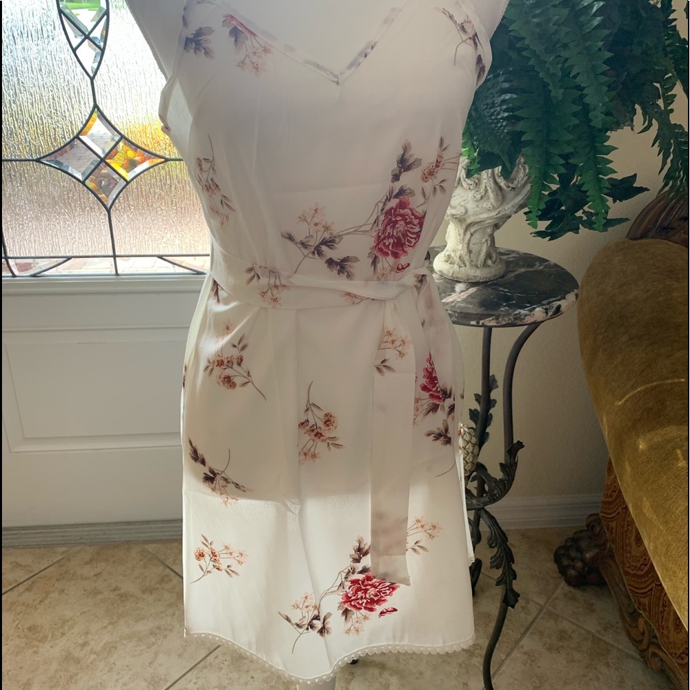 White Floral Spaghetti Strap Mini Dress - Picture 8 of 11